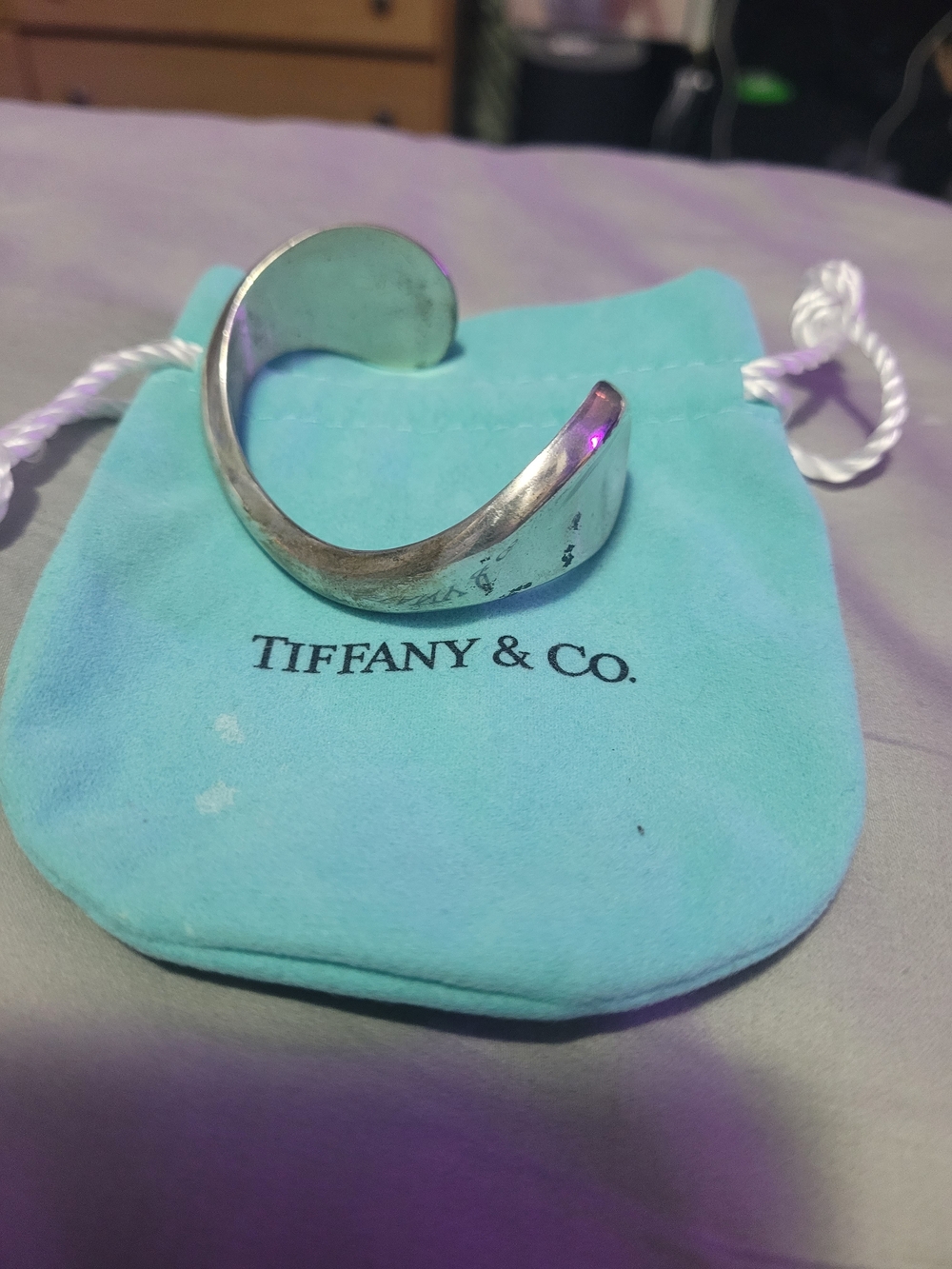 Tiffany & Co. Sterling Silver Open Cuff Bracelet with Tiffany Blue Pouch